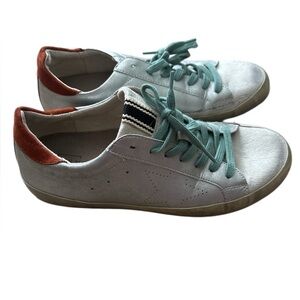 Shu Shop Mia Distressed Silver Blue Shoelaces Star Sneakers Women’s Sz 8.5 39